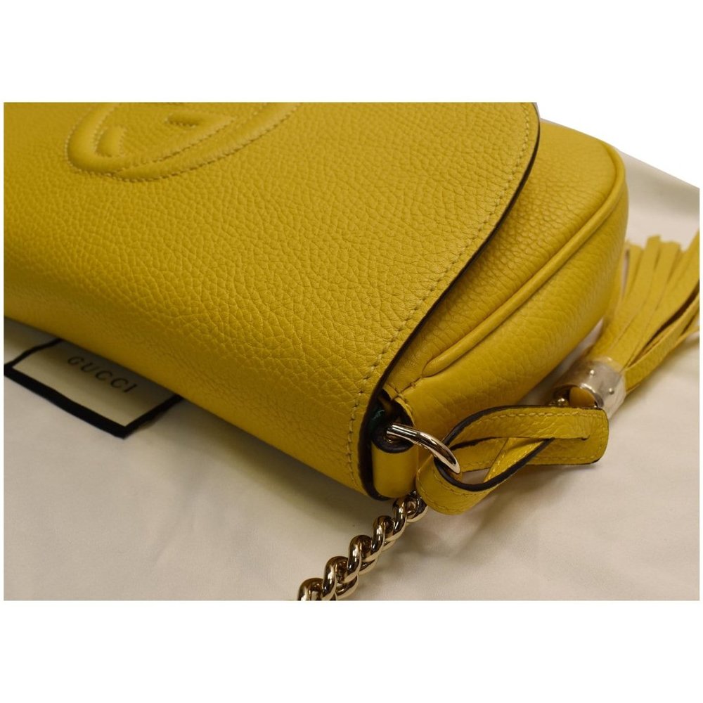 Gucci Soho Chain Flap Yellow Leather Shoulder Bag - Picture 6 of 12
